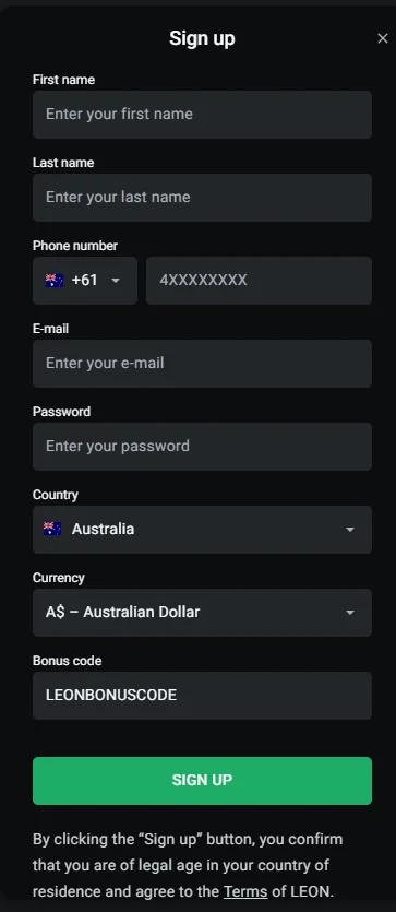 LEON Casino Australia Registration