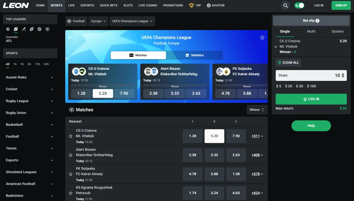 Sports Betting at LEON Casino Australia